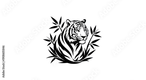 Tiger illustration with bamboo