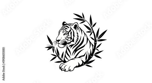 Tiger illustration with bamboo