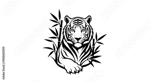 Tiger illustration with bamboo
