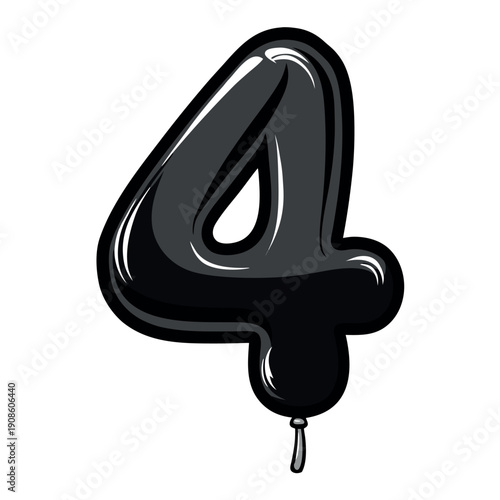 A shiny black balloon shaped like the number 1.2.3.4.5.6.7.8.9 in a cartoon style