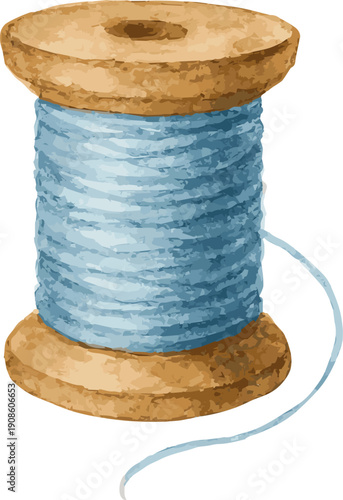 Vector watercolor illustration of a thread spool