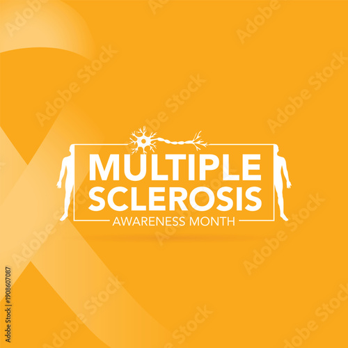 Orange awareness ribbon. Multiple sclerosis ribbon. Multiple sclerosis awareness poster with an orange ribbon made white background. Symbol of multiple sclerosis. Vector	