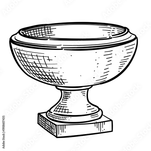 classic urn bowl vector line art hand drawn illustration