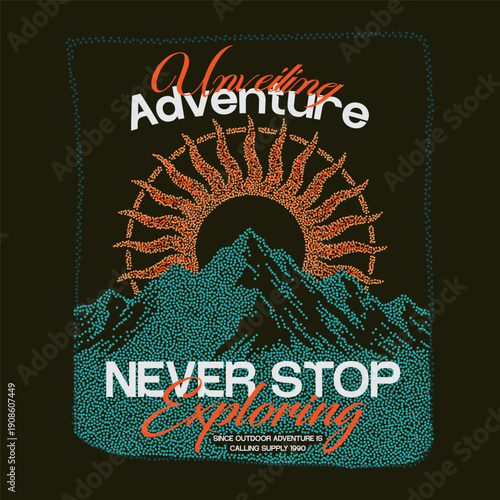 Mountain Outdoors t shirt vector design. artistic embodiment of nature, adventure and landscape, Mountain vintage artwork for apparel, sticker, batch, background, poster and others. Summer adventure