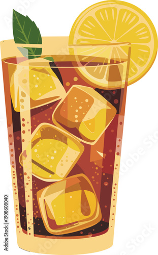 Glass of iced tea with lemon slice and mint leaf