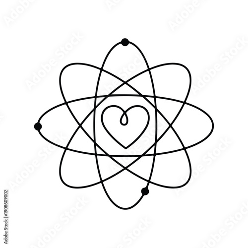 Atom with Heart Human Values Outline Line Art Icon