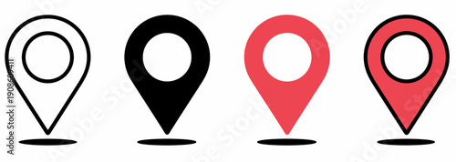 Modern Map Location Pin Icons Set – Minimal GPS Marker Symbols in Black and Red Vector Style