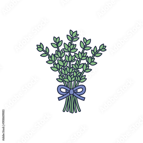 Wallpaper Mural Flat Vector Illustration of Thyme Herb Bunch Tied with Ribbon Torontodigital.ca