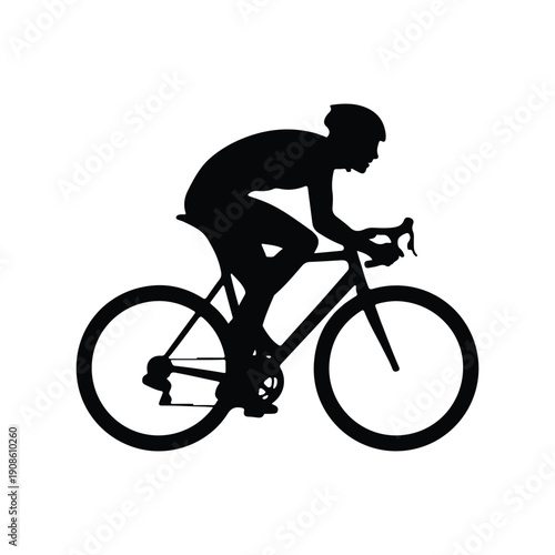 Cyclist Riding Road Bike Black Silhouette