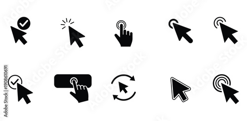 Modern mouse cursor hand click tap select confirm refresh icons Essential UI UX web app design digital interaction tools