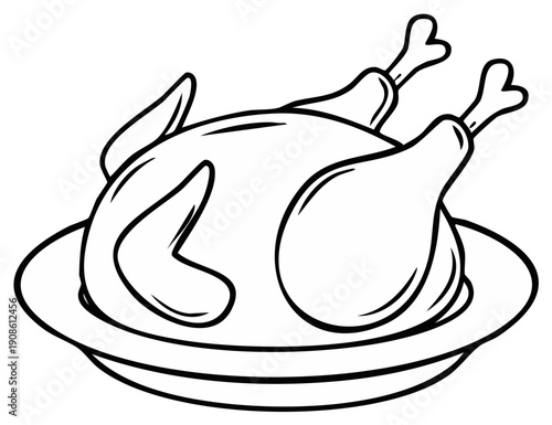 Monochrome illustration of a roasted turkey on a serving platter ready for a festive meal
