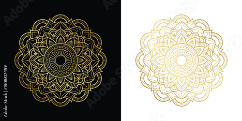 Elegant golden mandala design for islamic designs. Perfect for Eid backgrounds, ramadan, invitations, textile prints, spiritual art, decorative elements, and sophisticated modern design projects.