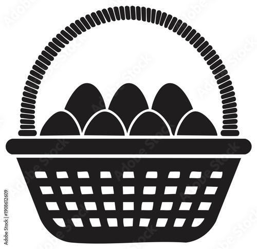 Simple Silhouette Illustration of a Wicker Basket Filled With Eggs