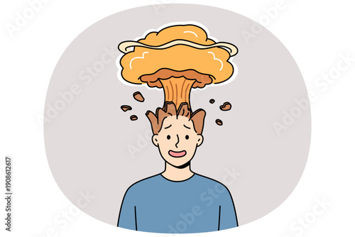Man feels explosion in head due to brain overload with unnecessary data and lack of information hygiene. Overload causes nuclear boom for guy who has experienced sudden surge of anger and aggression