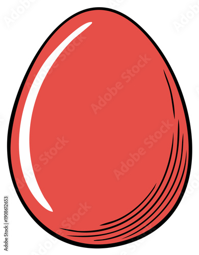 Red egg illustration with outline, Easter symbol