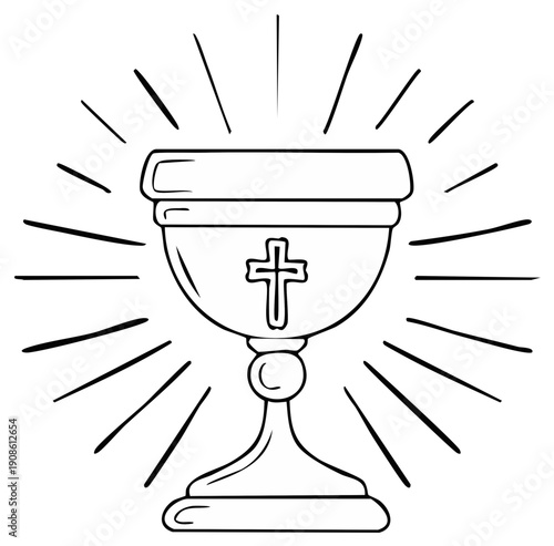 Stylized Chalice with Cross and Rays, Religious Symbol Icon, Communion Cup