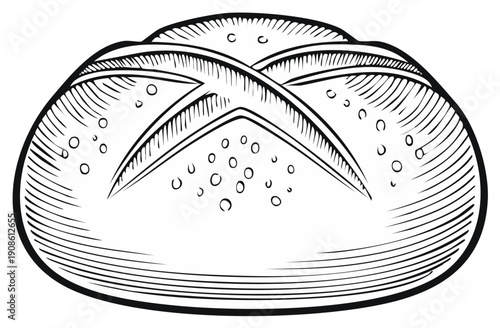 Illustrated bread roll with decorative cuts and details