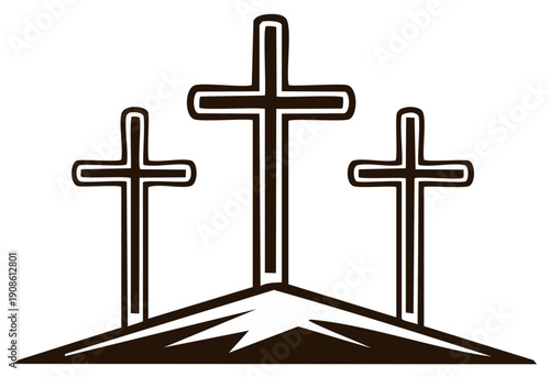 Three Christian crosses on a hill symbolizing faith sacrifice and resurrection