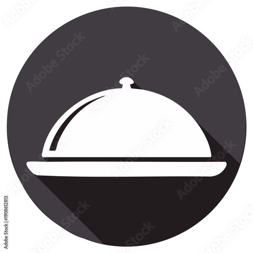 Restaurant Cloche Dome Serving Dish Icon With Long Shadow