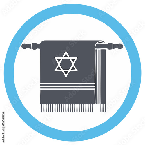 Jewish Torah Scroll with Star of David Icon in Blue Circle Symbol