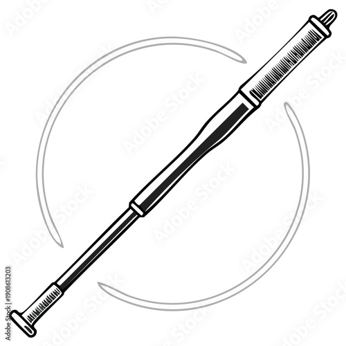 Telescopic baton monochrome drawing Black and white police weapon vector isolated