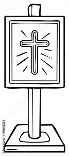 Stylized Outline of a Religious Monstrance with a Cross