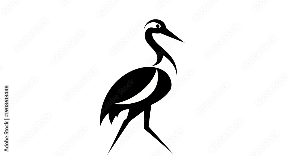 Obraz premium Black heron silhouette on white background