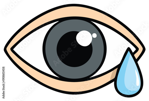 Gray cartoon eye with tears crying feeling sad depression vector graphic