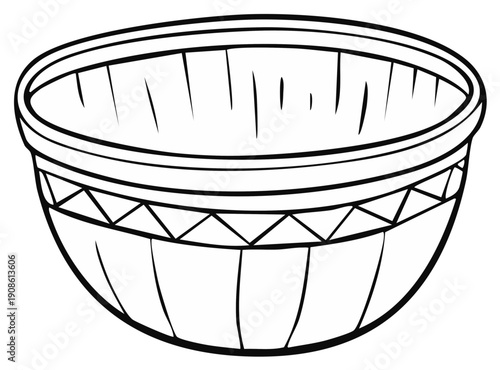 Simple line art illustration of an empty decorative bowl with tribal geometric pattern design