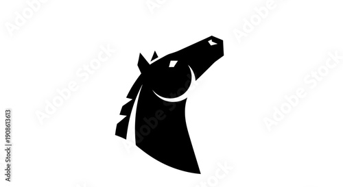 Black horse head silhouette on white background