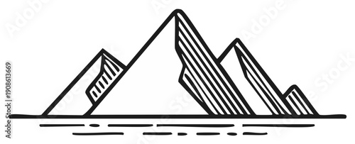 Mountain range sketch illustration, adventure theme, vector drawing, outdoors, summit concept