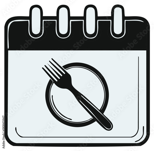 Calendar page with fork and plate representing dining schedule and meal planning concept
