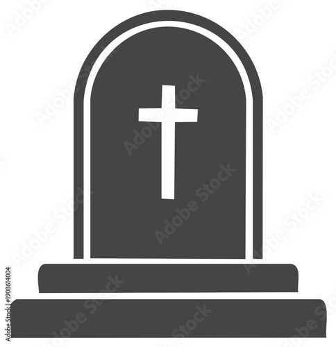 Simple dark gray silhouette of a gravestone with a cross engraving, symbolizing death, mourning, and remembrance