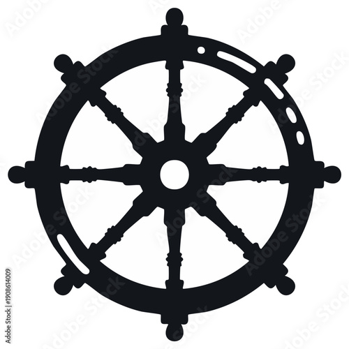 Vector Black Ship Wheel Silhouette, Nautical Symbol Illustration for Marine and Maritime Concepts