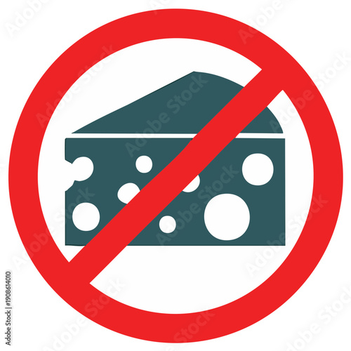 A round No sign with a triangular piece of cheese, indicating that cheese is forbidden in the area.