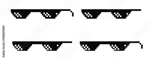 Pixel Glasses – Black Pixel Sunglasses Icon Set. Bring a fun retro vibe to your designs with this Black Pixel Sunglasses Icon Set. Inspired by classic 8-bit and pixel art style.