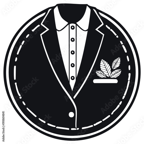 Formal Suit Jacket with Lapel and Pocket Square Emblem