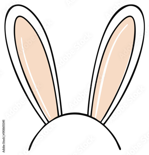 Cute cartoon bunny ears headband illustration with soft peach color and black outline