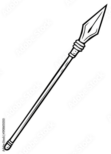 Illustrated spear weapon with sharp arrowhead and long wooden handle