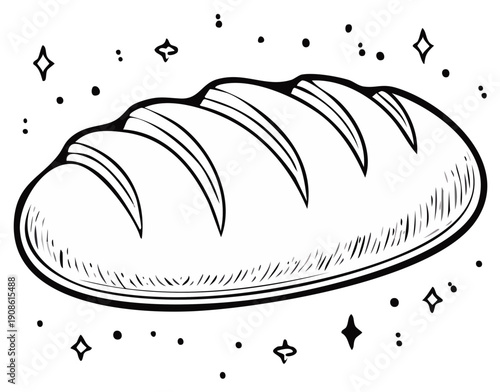 Freshly baked bread loaf illustration with star accents