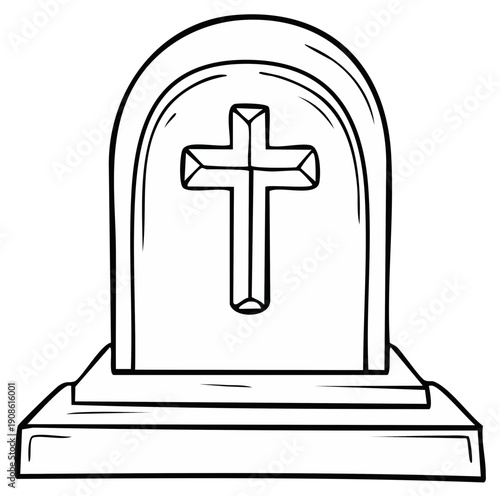 Simple Hand Drawn Gravestone with Christian Cross Symbol for Memorial or Funeral Concepts