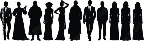 Elegant people silhouettes collection, men and women standing posing, fashion lifestyle diversity concept, modern human figures illustration isolated, vector, art