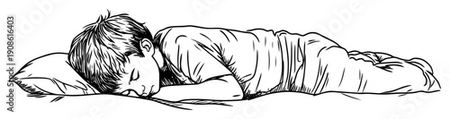 sleeping boy lying on side on pillow