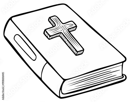 Religious Book with a Cross Symbol and Simple Outline Drawing