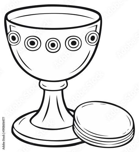 Chalice and Wafer Illustration Eucharist Symbol Holy Communion Sacrament Outline Icon
