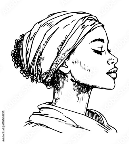 african woman side profile in headwrap