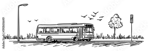 public city bus at roadside stop