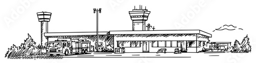 small airport terminal with control tower