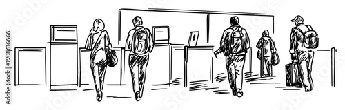 travelers walking through airport terminal