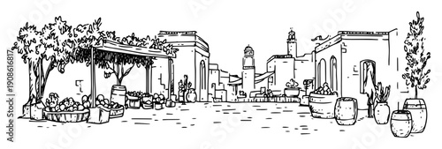 traditional mediterranean village street with market